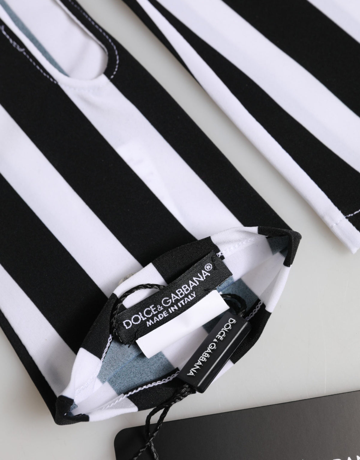Dolce & Gabbana Stretch Nylon Fingerless Gloves Wrist Length - Black White Signature