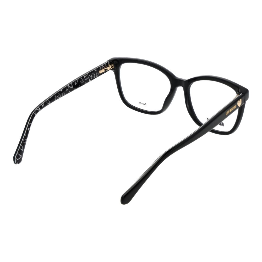 Eyeglasses Frames by Love Moschino for women in acetate black showcases a refined full-frame frame design with a refined black coloured frame finish for a refined and sophisticated look.