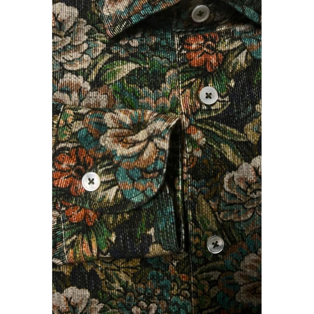 Bagutta Fantasy Men's Slim Cotton Dress Shirt - Multicolor Print
