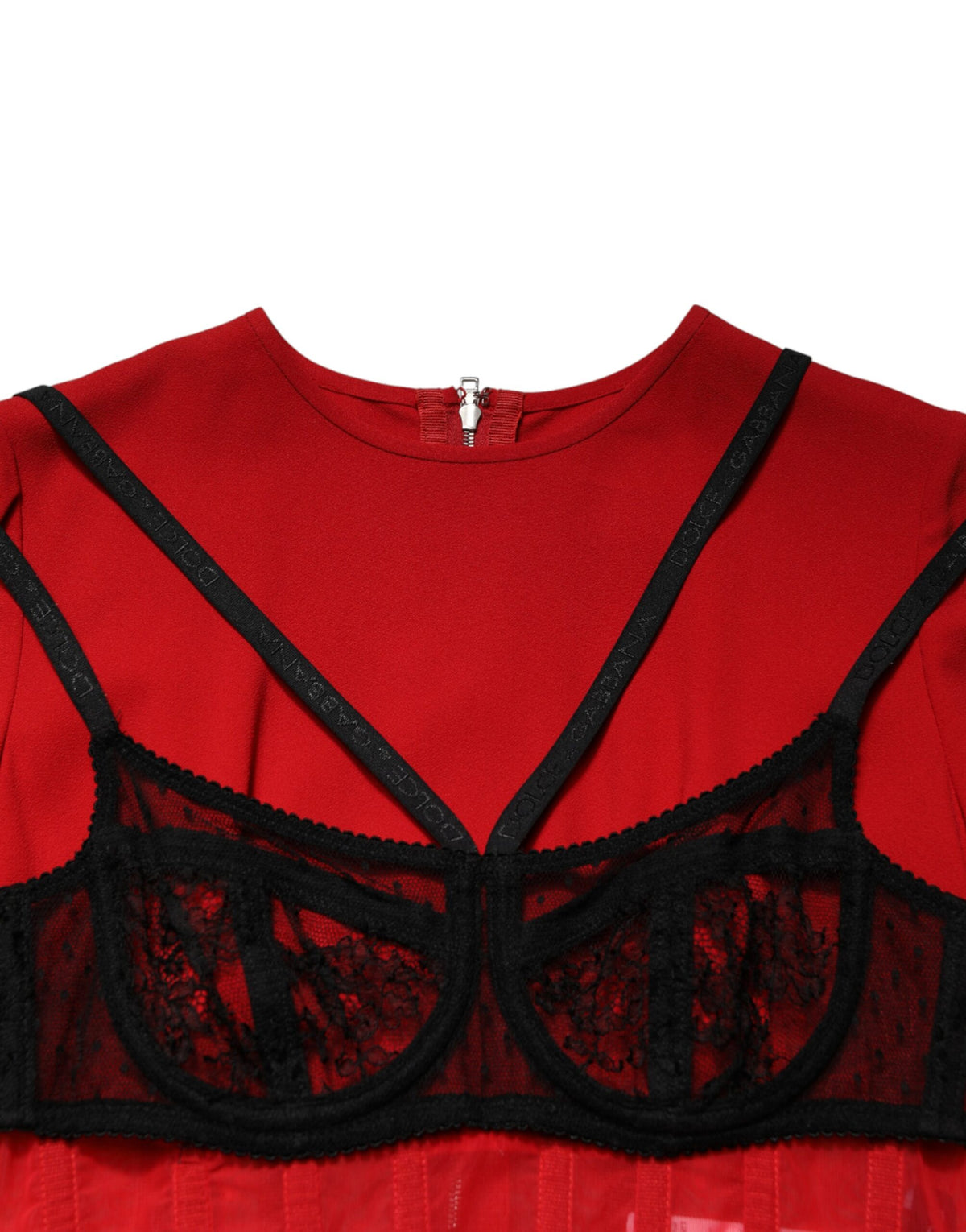 Dolce & Gabbana Women's Cocktail Long-Sleeve Polyamide Viscose & Silk Midi Dress - Black Red Signature