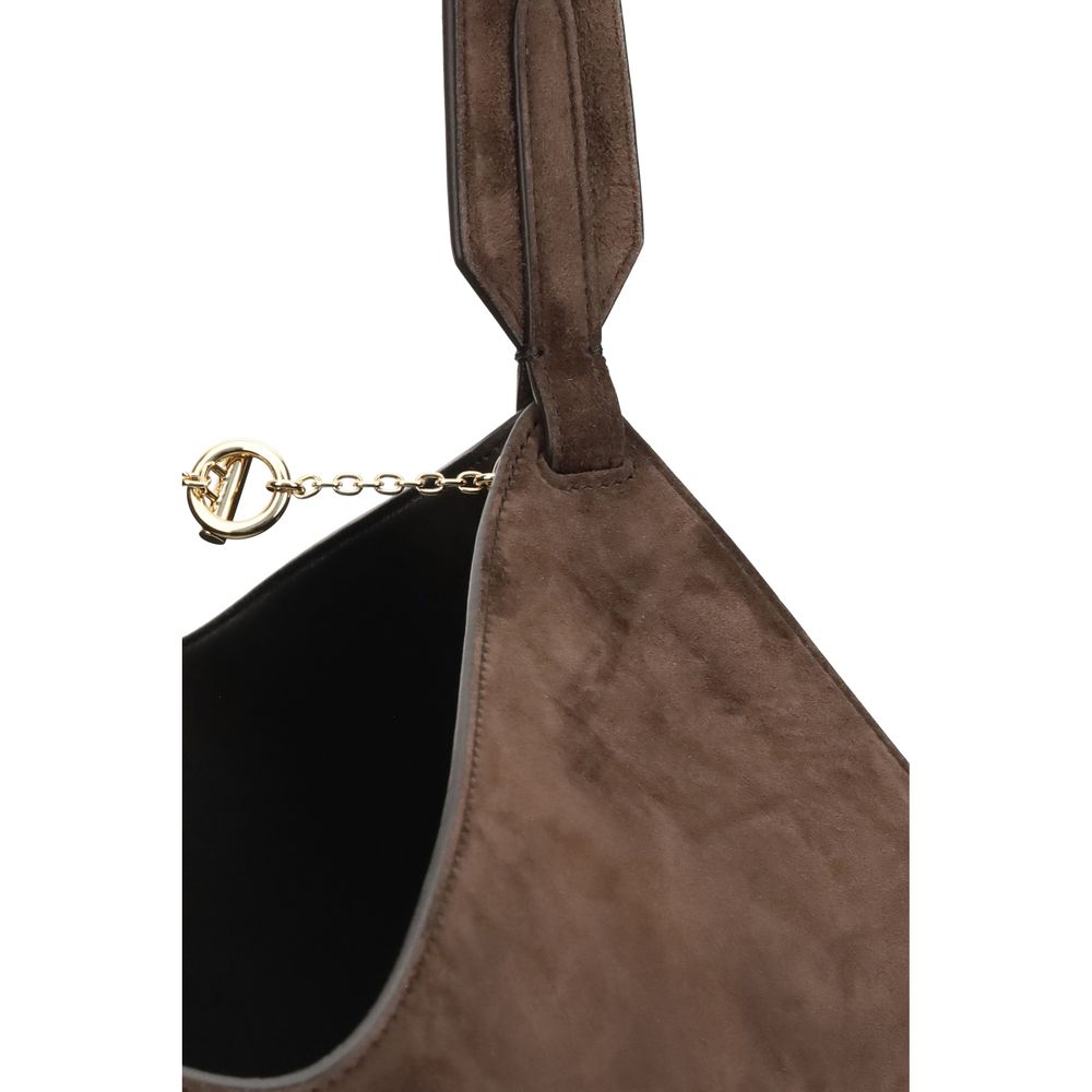 Small Shoulder Bag by Khaite for women in bos taurus calf suede leather brown & monogram features a effortless sophistication silhouette, secured by a with ample and versatile shoulder-strap & handle for a effortless sophistication finish.