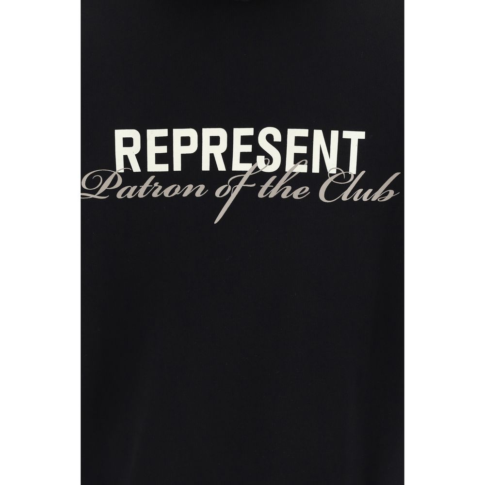 Sweatshirt Hoodie by Represent for men in cotton black & monogram showcases a city-ready silhouette, artfully detailed with a signature and for a city-ready finish.