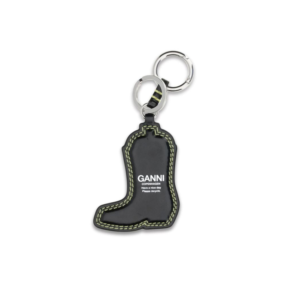 Keychain by Ganni for women in polyester polyurethane leather black, featuring an sculptural design with details in and .