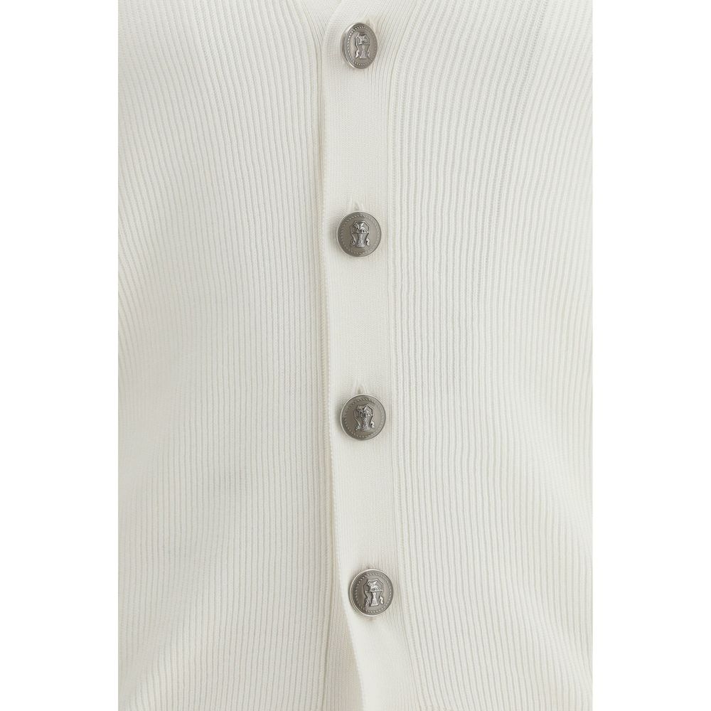 Cardigan by Brunello Cucinelli for men in cotton white & signature showcases a luxurious silhouette, meticulously detailed with a sophisticated and for a refined finish.