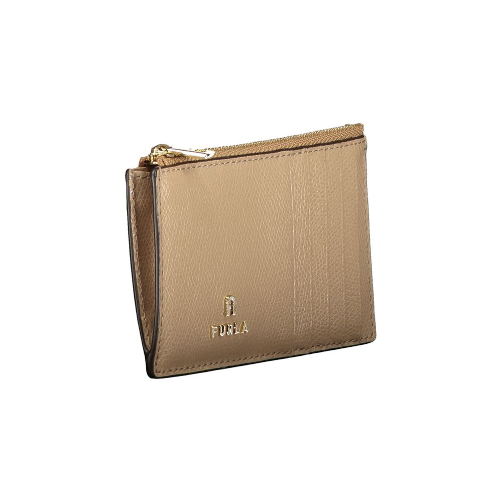 Cardholder Wallet by Furla for women in leather beige presents a refined silhouette, artfully capturing the essence of the Camelia Leather Cardholder Wallet design with sophisticated card-organization zip-around coin-purse for a refined look.