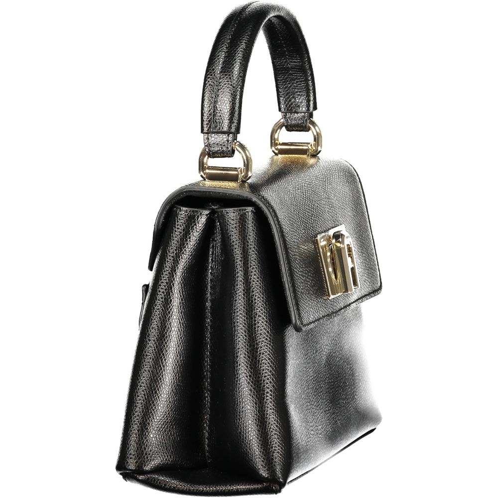 Handbag by Furla for women in leather beige & black features a refined silhouette, showcasing a secure zipper, organized cardholder, and versatile for a refined finish.
