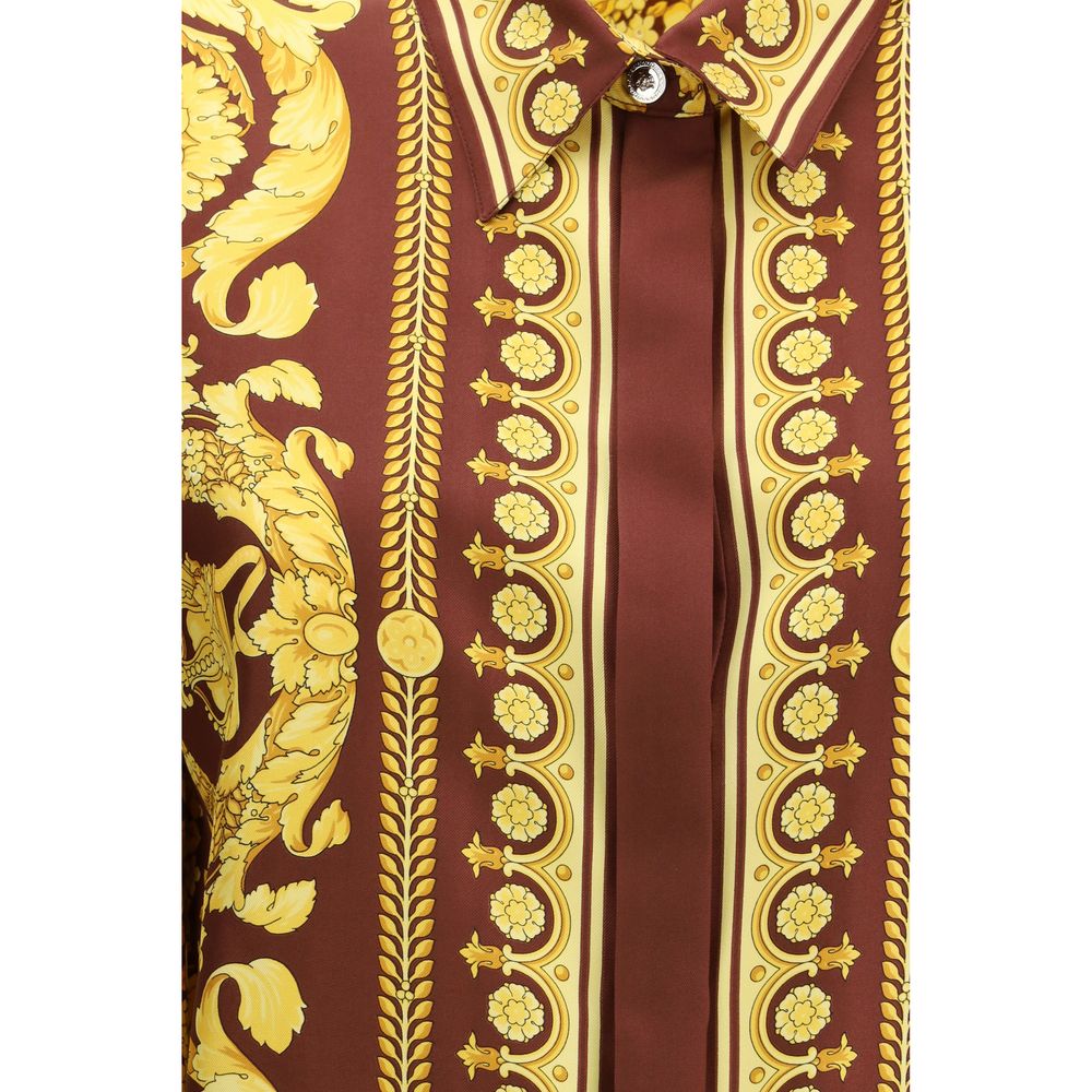 Shirt by Versace for women in silk bordeaux, patterned & print, featuring a nuanced and nuanced for a sophisticated finish.