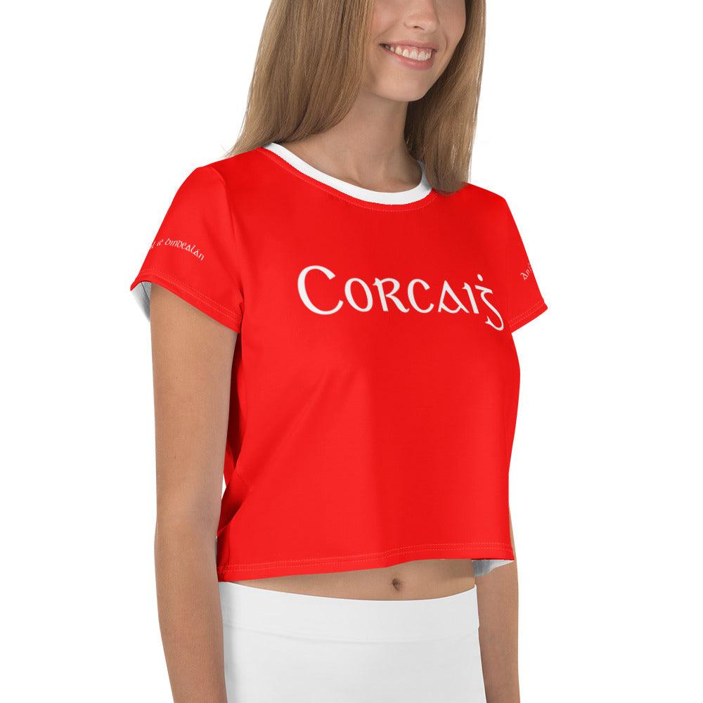 Women's Corcaiġ Retro Cork Supporters Crop Tee designed by Moon Behind The Hill available from Moon Behind The Hill's Women's Clothing range