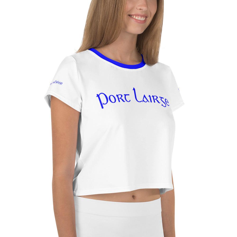 Women's Port Lairge 1950s Retro Waterford Supporters Crop Tee designed by Moon Behind The Hill available from Moon Behind The Hill's Women's Clothing range