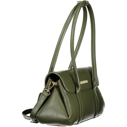 Handbag by Mario Valentino for women in polyurethane green features a ornamental silhouette, showcasing a secure snap & zipper, ample built-in-compartments & internal-pockets, and ornamental adjustable-strap, detachable-strap & handle for a sophisticated look.