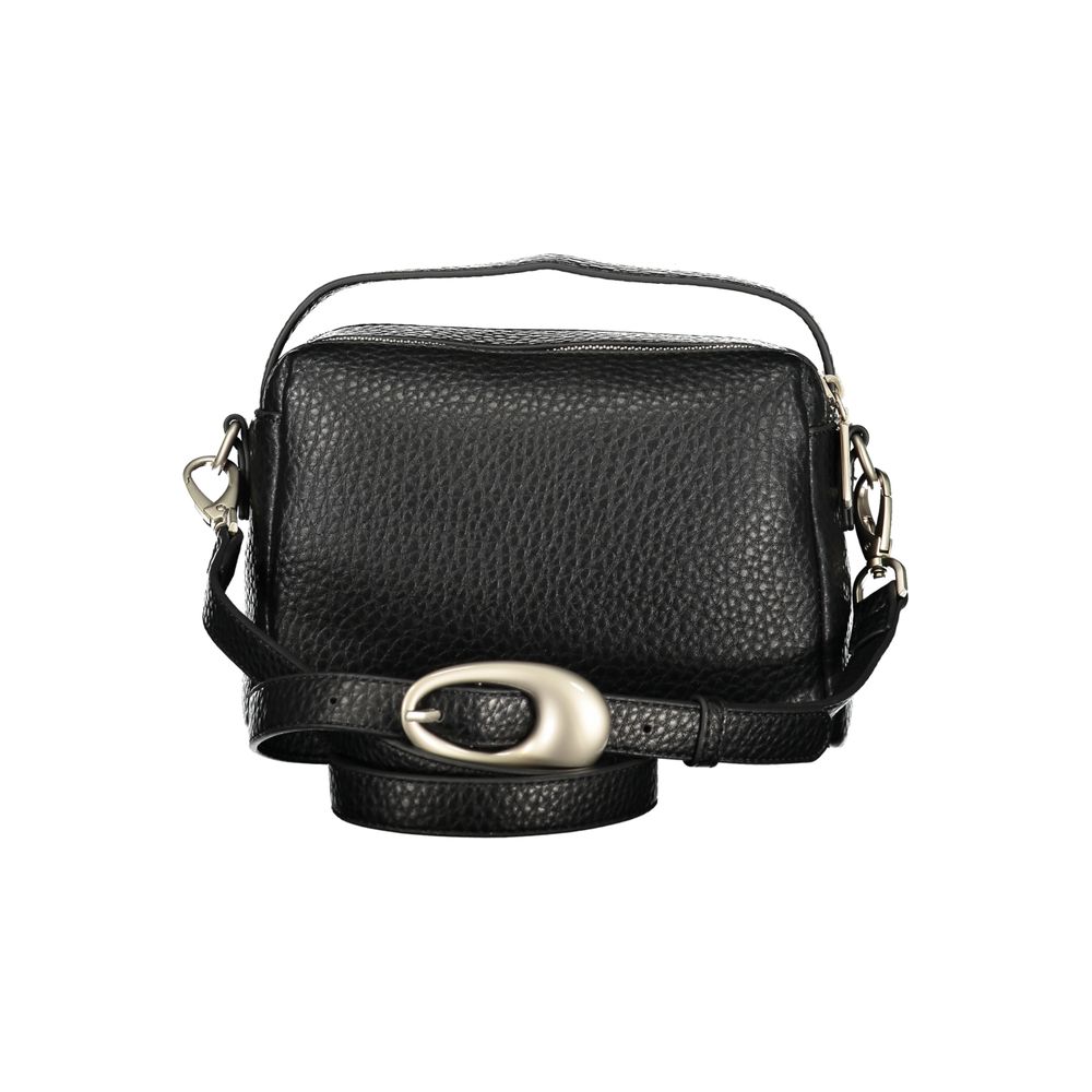 Handbag by Mario Valentino for women in polyurethane black features a exquisite silhouette, showcasing a secure zipper and exquisite built-in-compartments & internal-pockets with versatile shoulder-strap, handle & adjustable-strap for a exquisite finish.