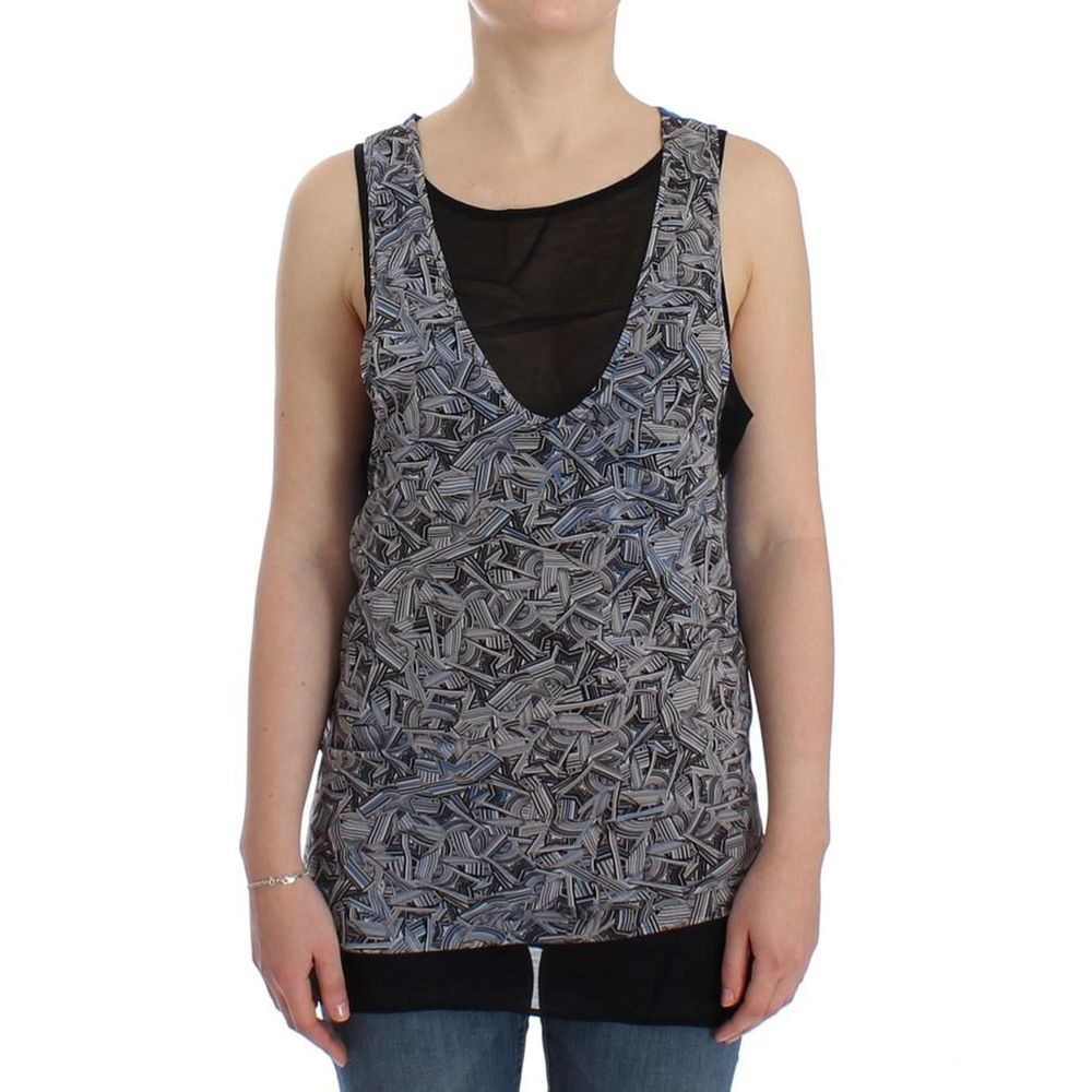 Activewear T-Shirt by Costume National for women in silk & polyester black & blue features a sporty silhouette with sleeveless and , showcasing innovative for a sporty finish.