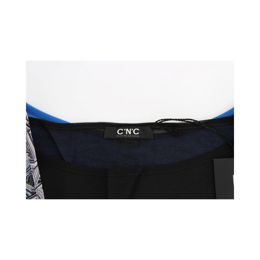 Activewear T-Shirt by Costume National for women in silk & polyester black & blue features an athletic silhouette with sleeves and a neckline, enhanced by high-performance .