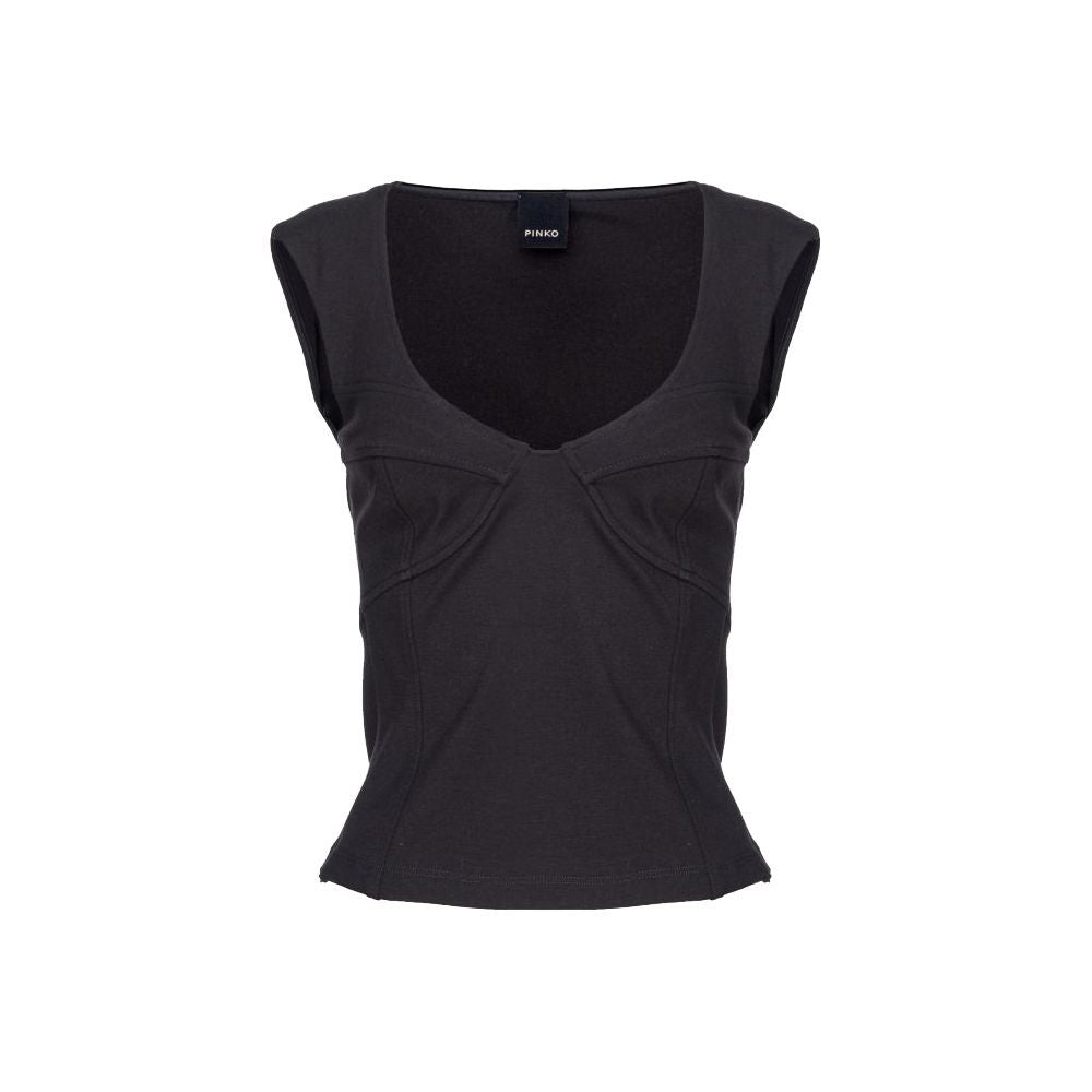 T-Shirt by PINKO for women in stretch viscose & nylon black showcases a dramatic silhouette, elegantly detailed with a dramatic wide-neck neckline and sleeveless for a truly dramatic finish.