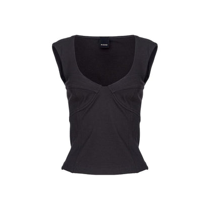 T-Shirt by PINKO for women in stretch viscose & nylon black showcases a dramatic silhouette, elegantly detailed with a dramatic wide-neck neckline and sleeveless for a truly dramatic finish.