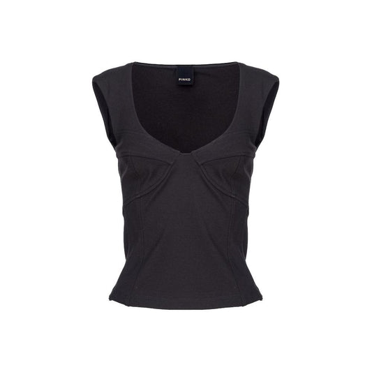T-Shirt by PINKO for women in stretch viscose & nylon black showcases a dramatic silhouette, elegantly detailed with a dramatic wide-neck neckline and sleeveless for a truly dramatic finish.