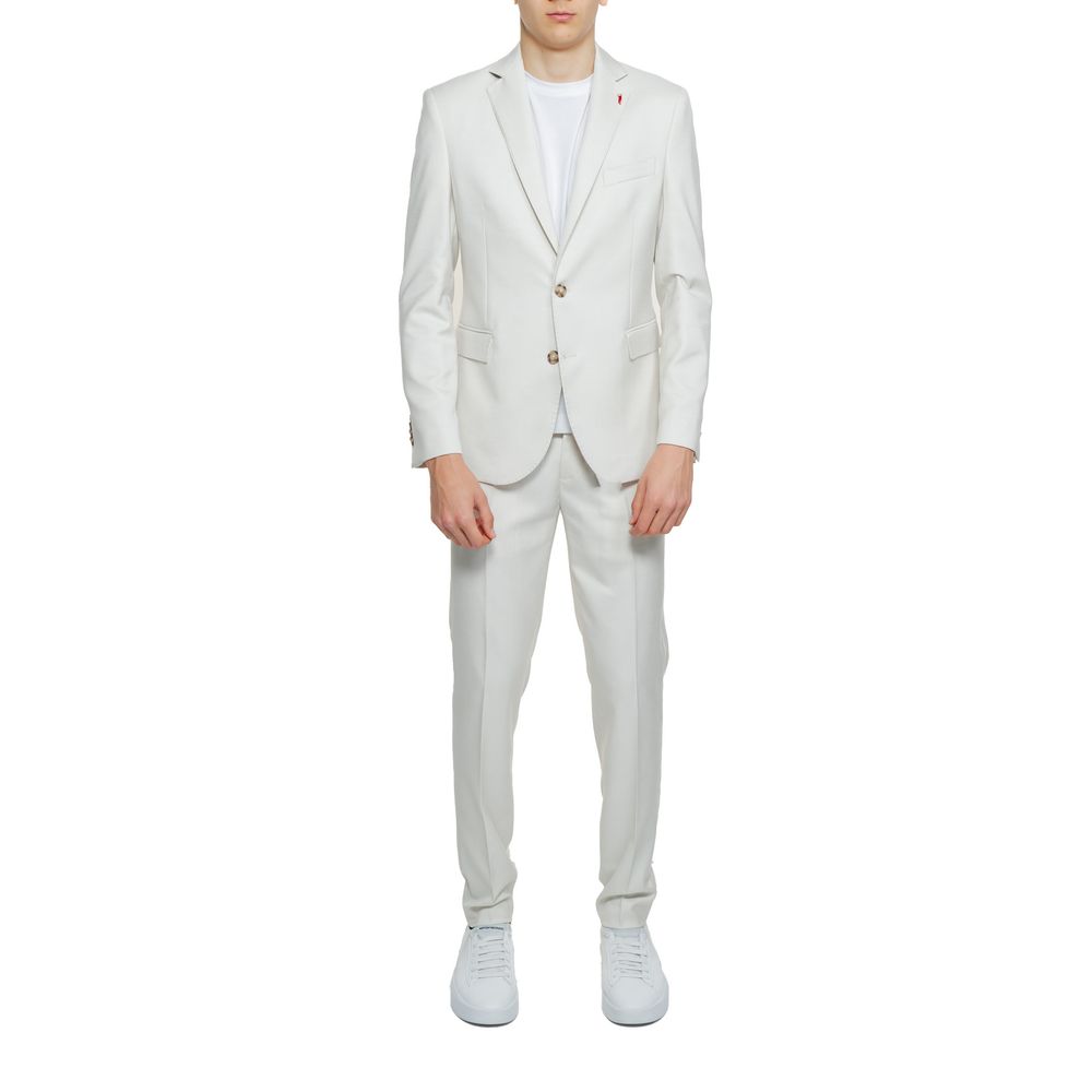 Pant Suit by Mulish for men in stretch viscose polyester beige presents a sublime silhouette, showcasing a sophisticated and a sublime slim that exemplifies modern elegance.