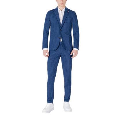 Pant Suit by Mulish for men in stretch cotton & polyamide blue presents a nuanced silhouette, showcasing a nuanced and nuanced slim for an elevated aesthetic.