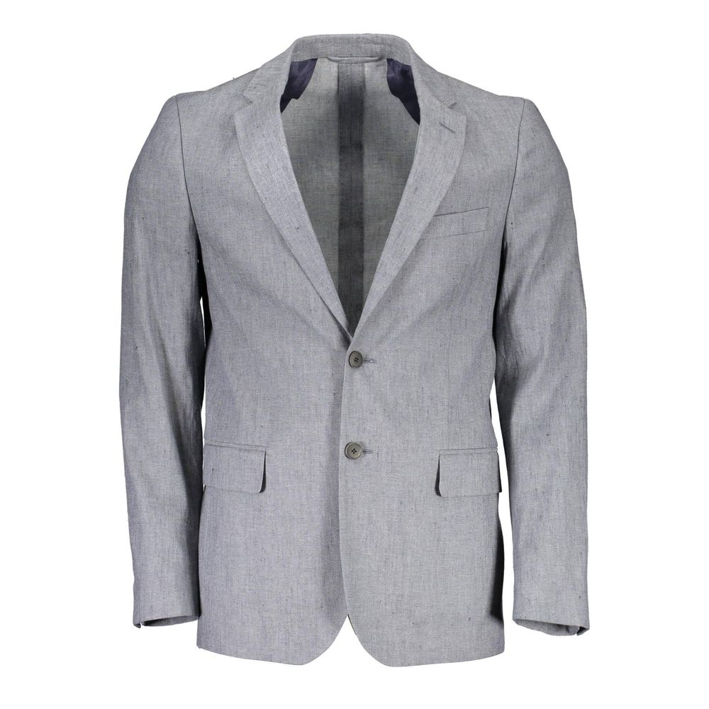 Blazer by Gant for men in linen & cotton gray showcases a discerning silhouette, elegantly detailed with a sophisticated and premium for a truly discerning finish.