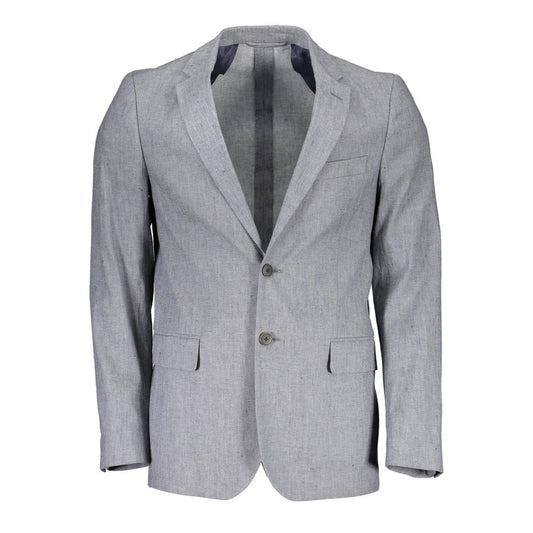 Blazer by Gant for men in linen & cotton gray showcases a discerning silhouette, elegantly detailed with a sophisticated and premium for a truly discerning finish.
