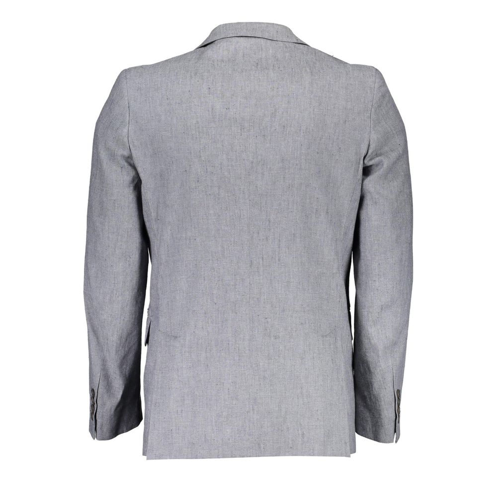 Blazer by Gant for men in linen & cotton gray features an sartorial silhouette, showcasing a sophisticated and sartorial for a truly sartorial finish.
