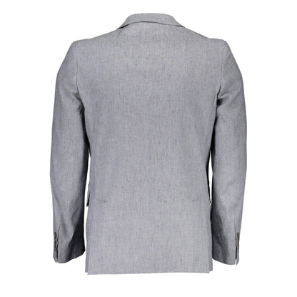 Blazer by Gant for men in linen & cotton gray features an sartorial silhouette, showcasing a sophisticated and sartorial for a truly sartorial finish.