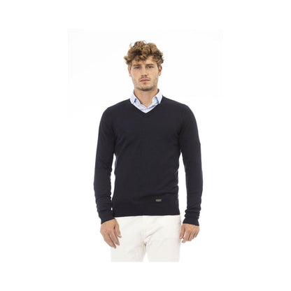 Sweatshirt by Baldinini Trend for men in cashmere & modal blue & monogram features an provocated silhouette, detailed with a provocated long-sleeve and a refined for a sophisticated aesthetic.