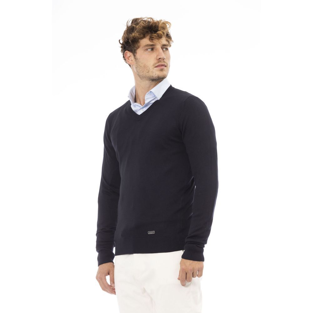 Sweatshirt by Baldinini Trend for men in cashmere & modal blue & monogram features an magnificent silhouette, showcasing a sophisticated and detail for a truly magnificent finish.