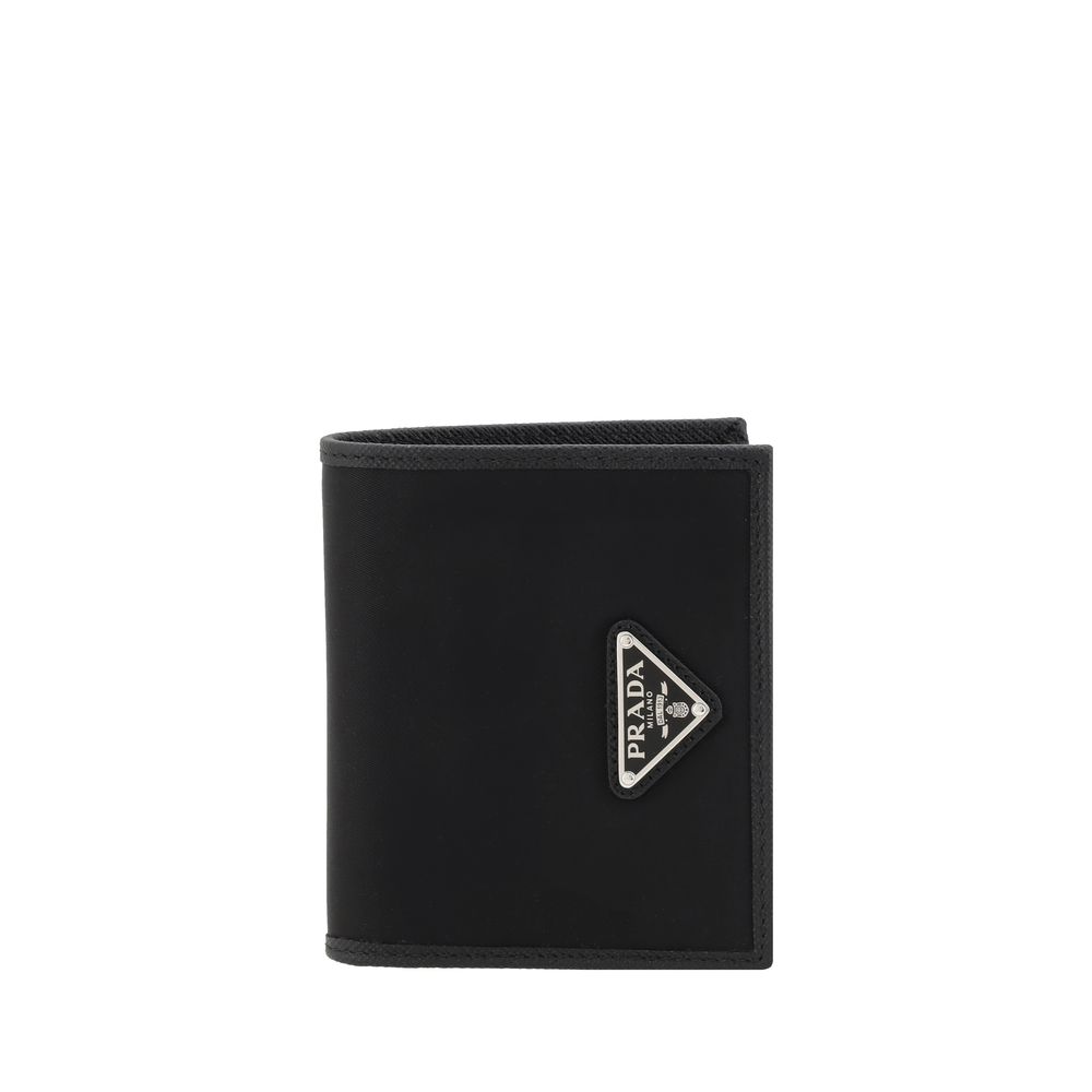 Cardholder Wallet by Prada for men in nylon leather black & monogram showcases a discerning silhouette, artfully capturing the essence of Nylon Leather Cardholder Wallet with its functional card-organization compact-design bifold.