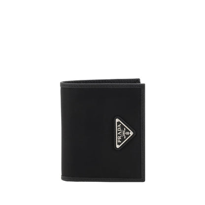 Cardholder Wallet by Prada for men in nylon leather black & monogram showcases a discerning silhouette, artfully capturing the essence of Nylon Leather Cardholder Wallet with its functional card-organization compact-design bifold.