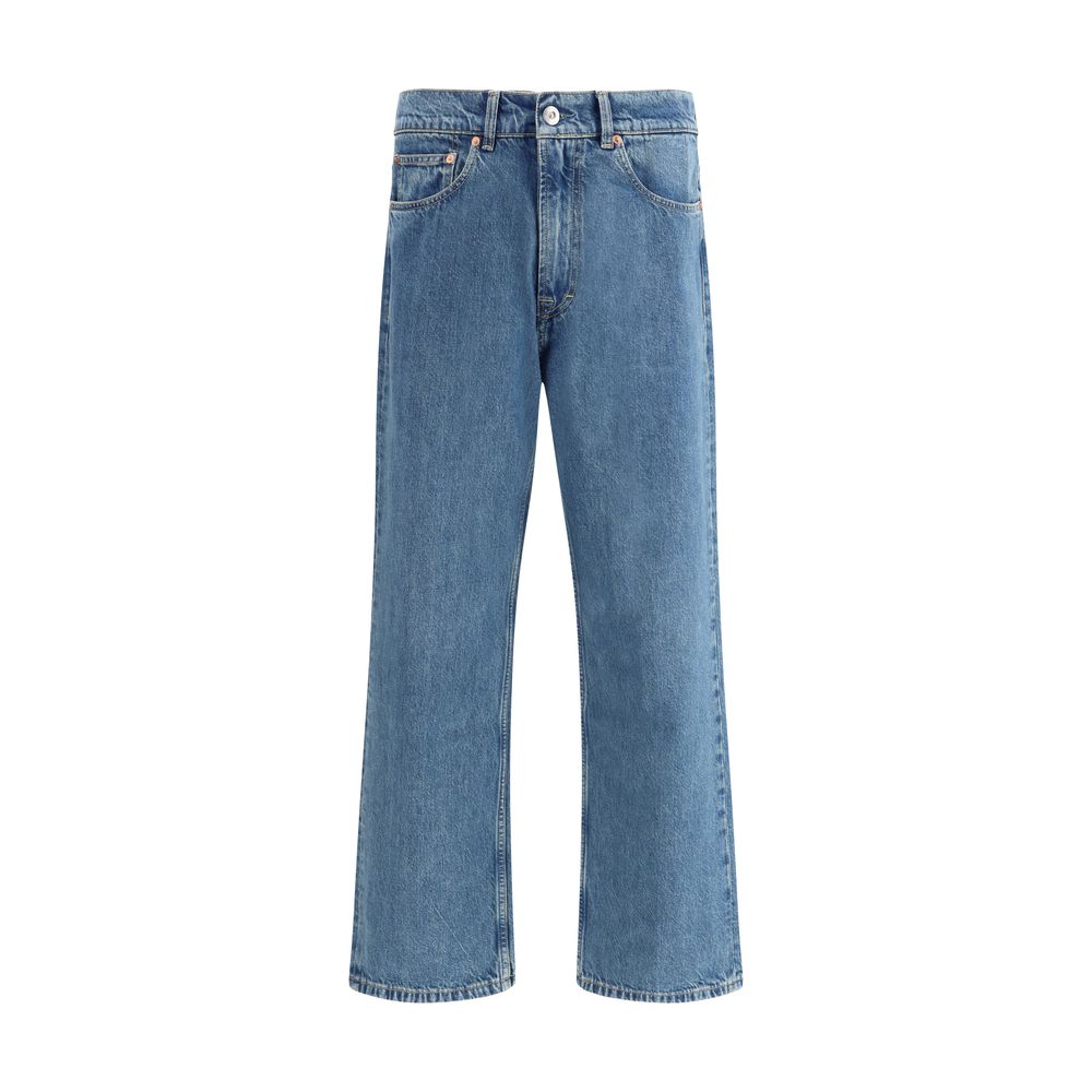 Jeans by Our Legacy for men in denim cotton blue features a polished silhouette with a polished tapered-leg & regular-fit, reaching a polished long and finished with a polished high rise.