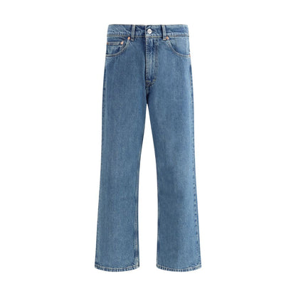 Jeans by Our Legacy for men in denim cotton blue features a polished silhouette with a polished tapered-leg & regular-fit, reaching a polished long and finished with a polished high rise.