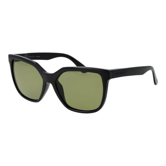 This Sunglasses by Serengeti for women in plastic black presents a sumptuous silhouette, showcasing a sumptuous full-rim square frame design in black coloured frame and high-performance photochromatic polarized category-2-medium-tint lens.
