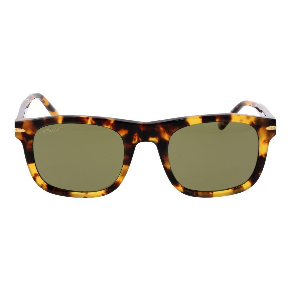 Sunglasses by Serengeti for men in acetate brown features an lustrous full-rim square frame design with brown coloured frame detailing and polarized category-3-dark-tint lens for a lustrous aesthetic.