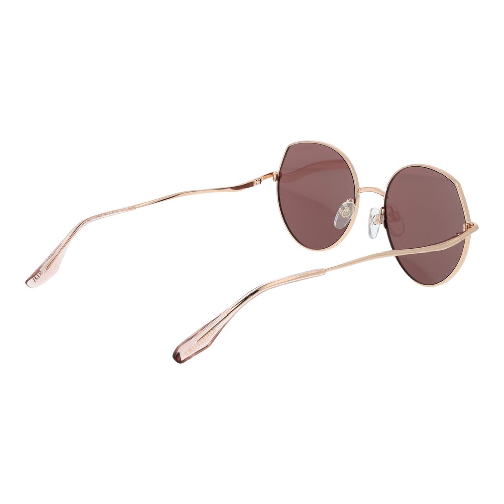 Sunglasses by Trussardi for women in metal and gold featuring an opulent full-rim panto frame design with a sophisticated gold coloured frame finish and high-performance non-polarized category-3-dark-tint lens.