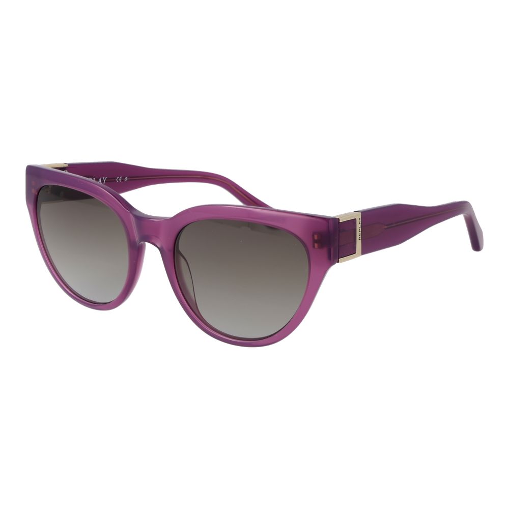 Sunglasses by Replay for women in plastic pink features an lustrous full-rim cat-eye frame design with rose coloured frame detailing and gradient category-2-medium-tint lens for a lustrous aesthetic.