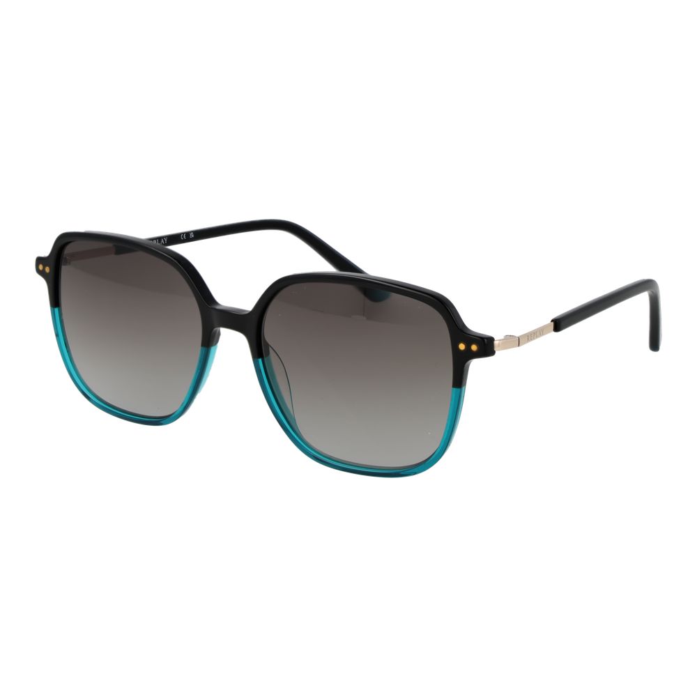 Sunglasses by Replay for women in plastic black features an ethereal full-rim square frame design with black coloured frame frames and gradient category-2-medium-tint lens for a ethereal finish.