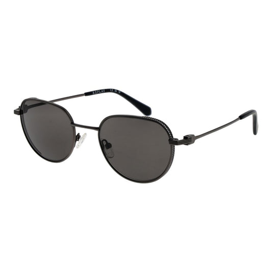 Sunglasses by Replay for men in metal gray features a sumptuous silhouette, showcasing a sumptuous full-rim panto frame design in gunmetal coloured frame with high-performance non-polarized category-3-dark-tint lens.