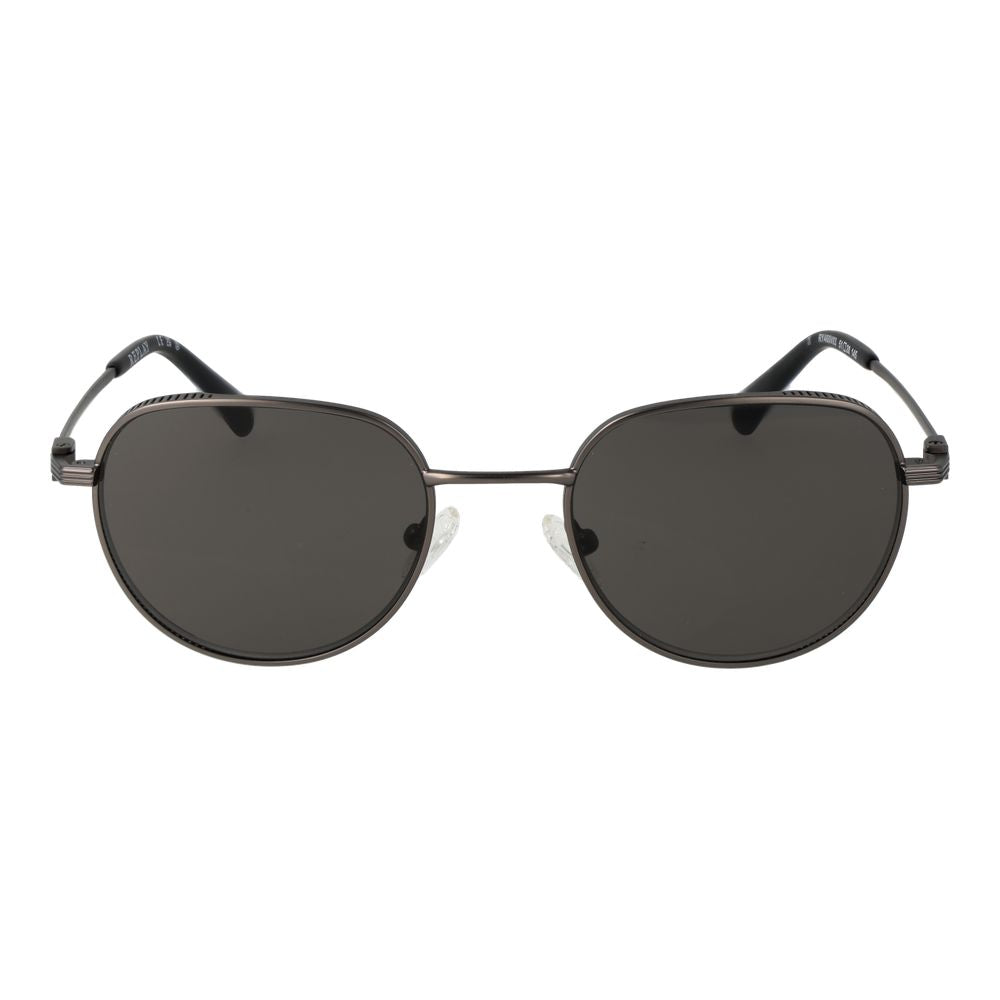 This Sunglasses by Replay for men in metal gray presents a sumptuous silhouette, showcasing a sumptuous full-rim panto frame design in gunmetal coloured frame and high-performance non-polarized category-3-dark-tint lens.