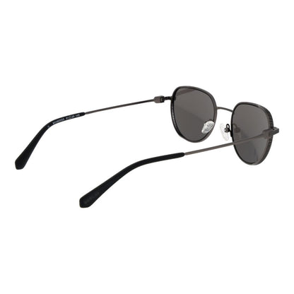 Sunglasses by Replay for men in metal gray features a sumptuous silhouette, showcasing a sumptuous full-rim panto frame design in gunmetal coloured frame with high-performance non-polarized category-3-dark-tint lens.