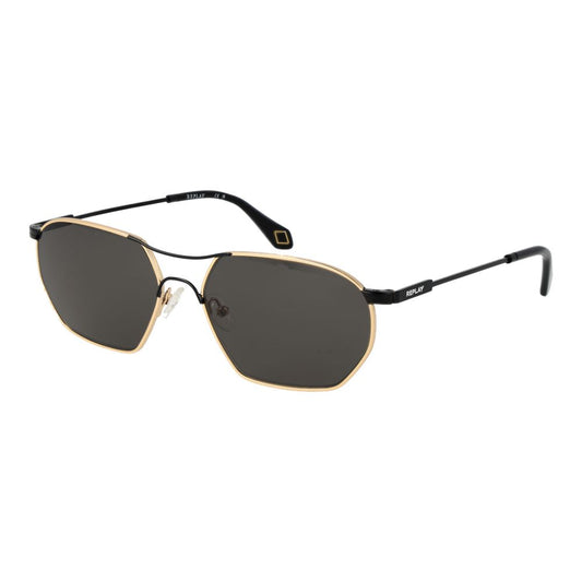 Sunglasses by Replay for men in metal gold showcases a ethereal silhouette, featuring gold coloured frame aviator full-rim frame design with non-polarized category-3-dark-tint lens for a ethereal finish.