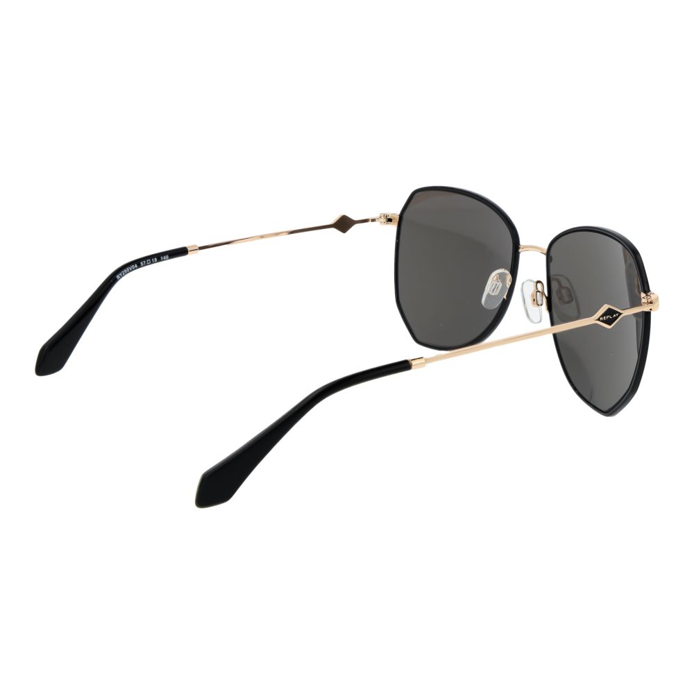 This Sunglasses by Replay for women in metal black presents a sumptuous silhouette, showcasing a sumptuous butterfly full-rim frame design in black coloured frame and high-performance non-polarized category-3-dark-tint lens.