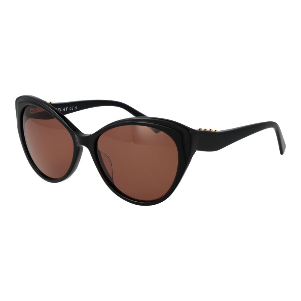 Sunglasses by Replay for women in plastic black showcases a ethereal silhouette, featuring black coloured frame full-rim cat-eye frame design with non-polarized category-3-dark-tint lens for a ethereal finish.