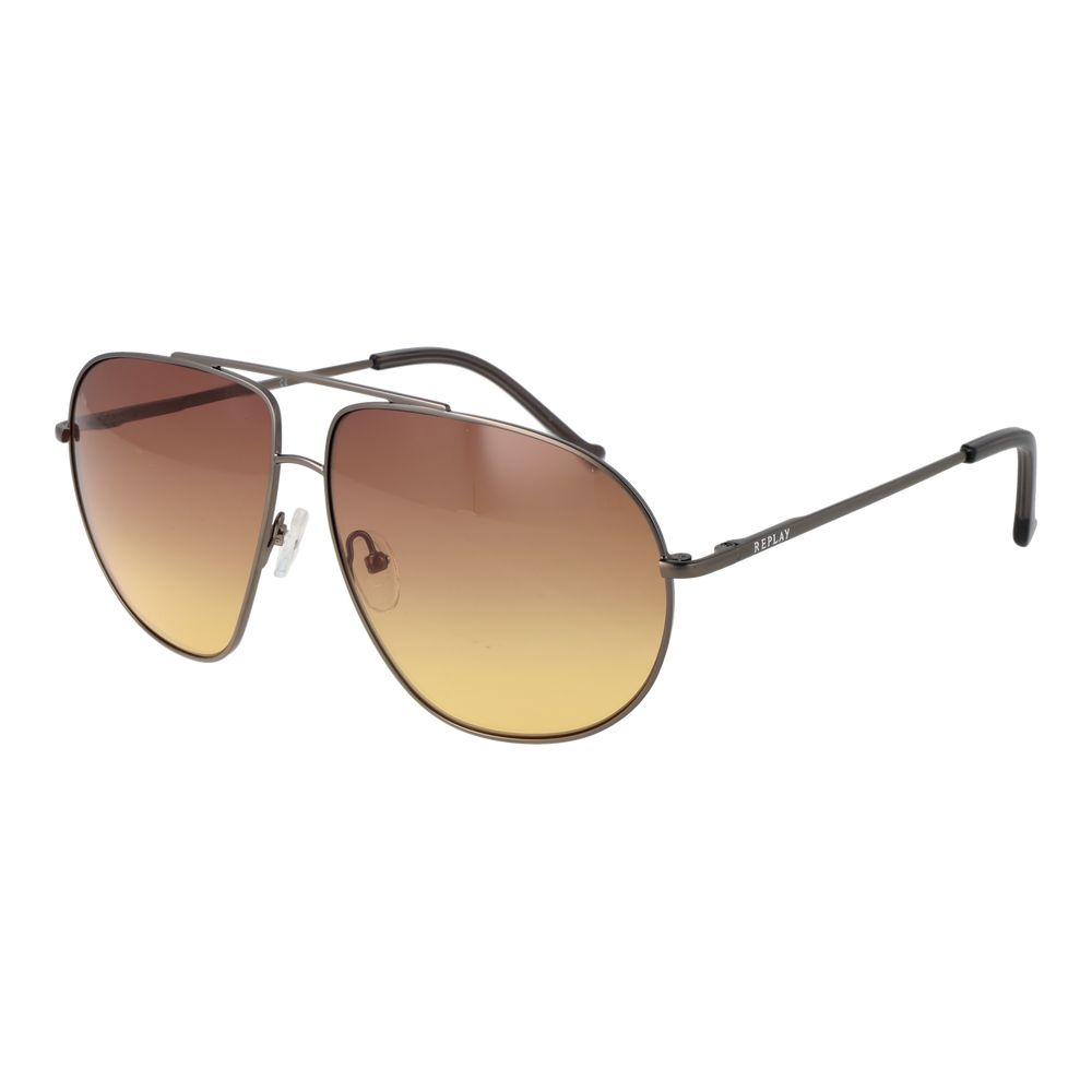 Sunglasses by Replay for unisex in metal gray showcases a ethereal silhouette, featuring gunmetal coloured frame aviator full-rim frame design with gradient category-2-medium-tint lens for a ethereal finish.