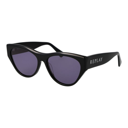 Sunglasses by Replay for women in plastic and black featuring an opulent full-rim cat-eye frame design with a sophisticated black coloured frame finish and high-performance non-polarized category-3-dark-tint lens.