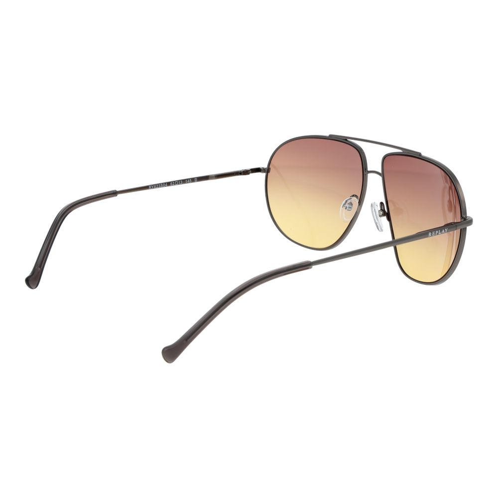 Sunglasses by Replay for unisex in metal gray features an lustrous aviator full-rim frame design with gunmetal coloured frame detailing and gradient category-2-medium-tint lens for a lustrous aesthetic.