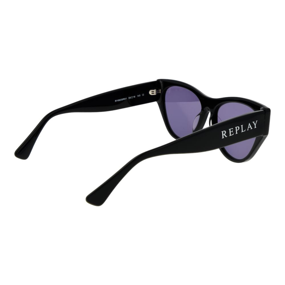 Sunglasses by Replay for women in plastic black features an ethereal full-rim cat-eye frame design with black coloured frame frames and non-polarized category-3-dark-tint lens for a ethereal finish.