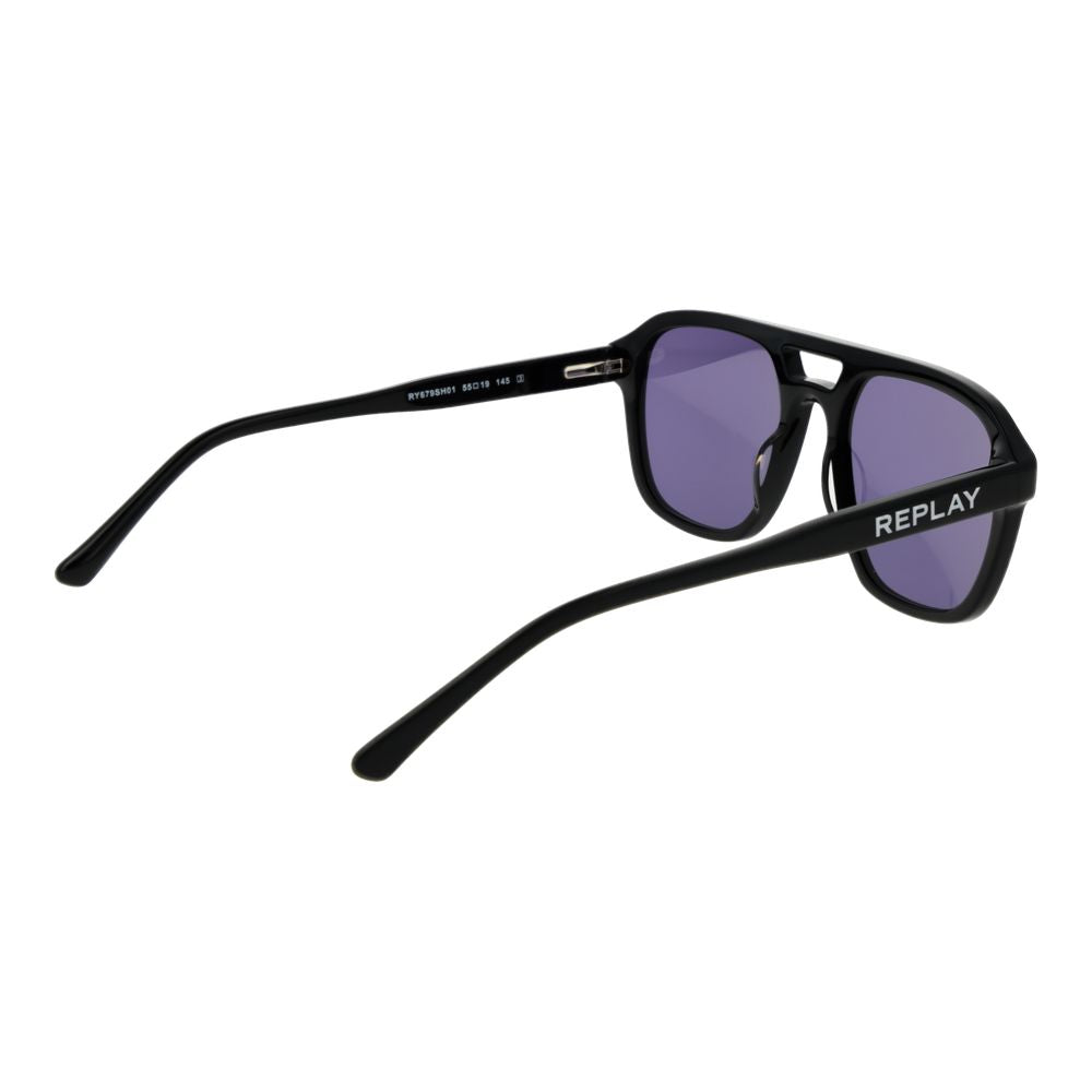 Sunglasses by Replay for men in plastic and black featuring an opulent aviator full-rim frame design with a sophisticated black coloured frame finish and high-performance non-polarized category-3-dark-tint lens.