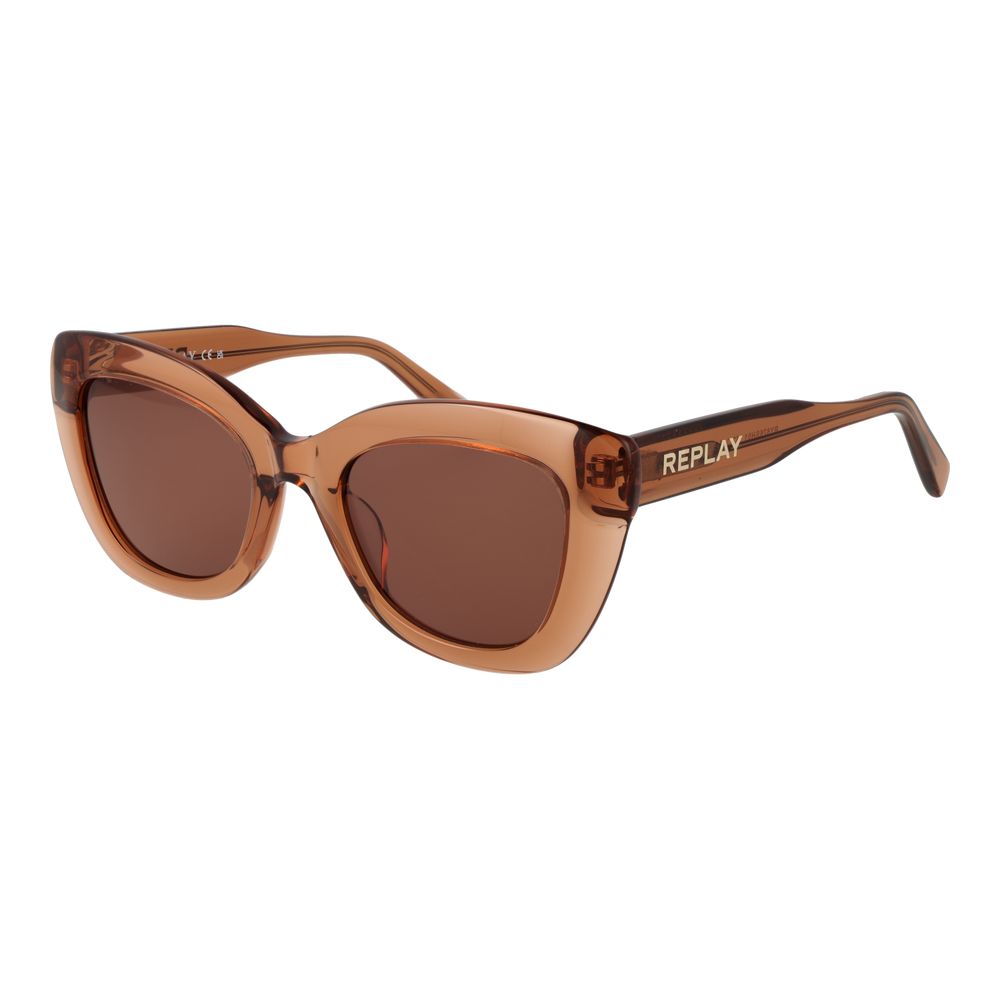 This Sunglasses by Replay for women in plastic beige presents a sumptuous silhouette, showcasing a sumptuous full-rim cat-eye frame design in beige coloured frame and high-performance non-polarized category-3-dark-tint lens.