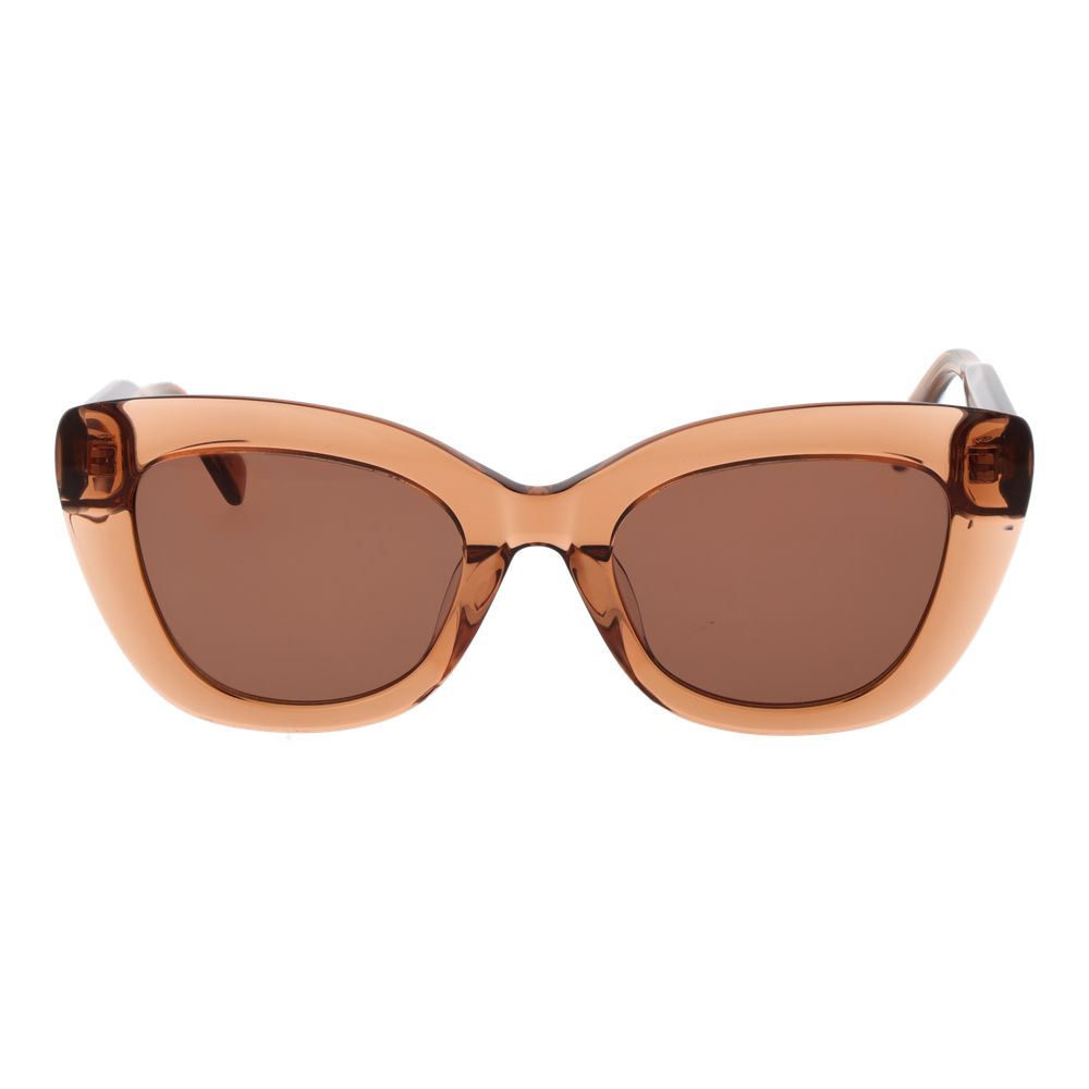 Sunglasses by Replay for women in plastic and beige presents a sumptuous silhouette, featuring beige coloured frame and full-rim cat-eye frame design with non-polarized category-3-dark-tint lens for a sumptuous look.